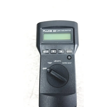 Black plastic fluke networks 620 lan cablemeter with digital display and buttons for cable testing with case and accessories