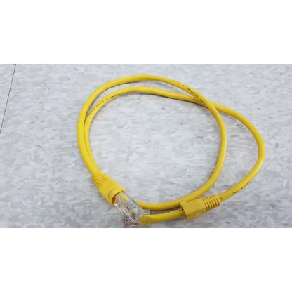 Yellow ethernet cable with clear plastic connectors and yellow rj45 plugs for fluke networks fiber optic source kit