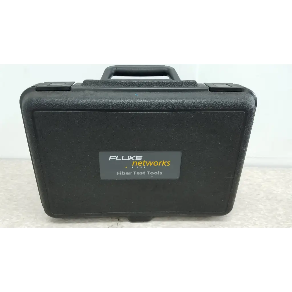 Black plastic carrying case for fluke networks fiber optic source fos 850 1300 with cables and secure storage
