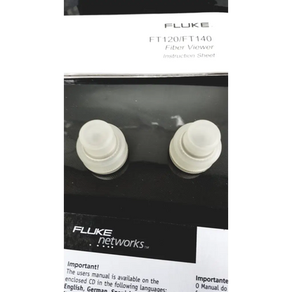 Two off-white translucent plastic fiber optic connectors for fluke ft120 ft140 in ftk1300 simplifiber pro test kit