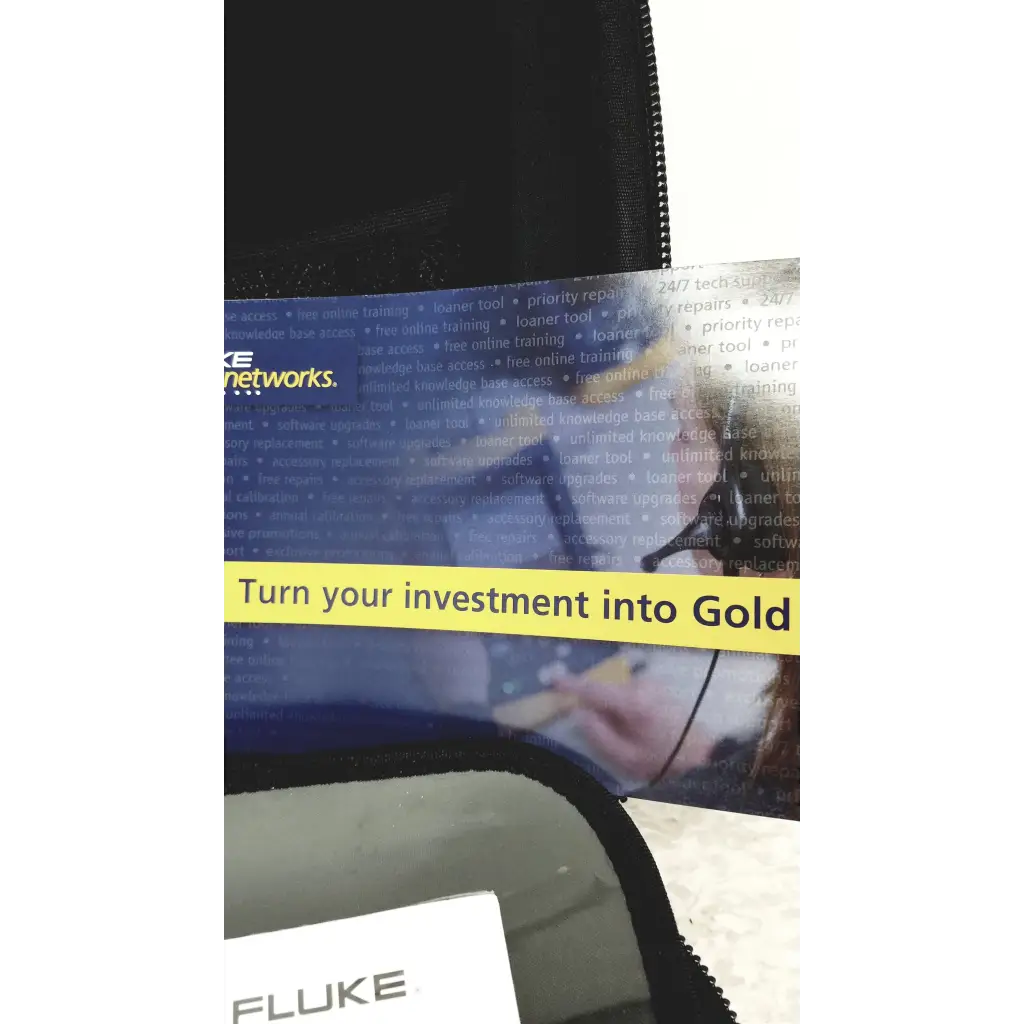 Black zippered pouch for fluke networks ftk1300 simplifiber pro fiber optic test kit with yellow investment banner