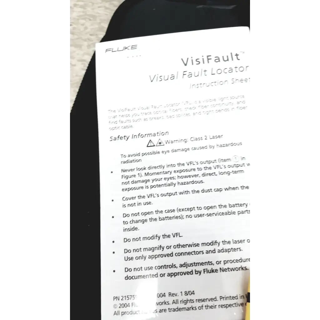 Fluke visifault visual fault locator instruction sheet for fluke networks ftk1300 simplifiber pro fiber optic test kit
