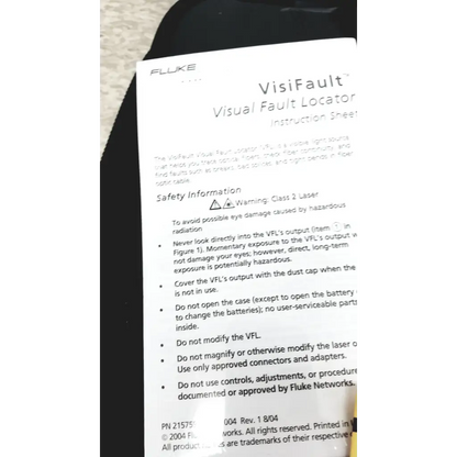 Fluke visifault visual fault locator instruction sheet for fluke networks ftk1300 simplifiber pro fiber optic test kit