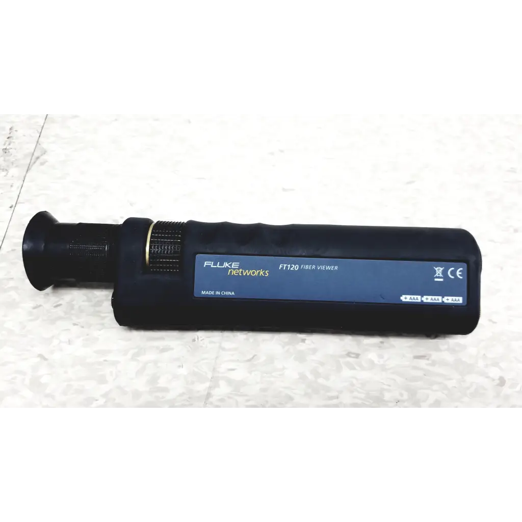 Black fluke networks ft120 fiber viewer with textured grip and blue label in ftk1300 simplifiber pro fiber optic test kit
