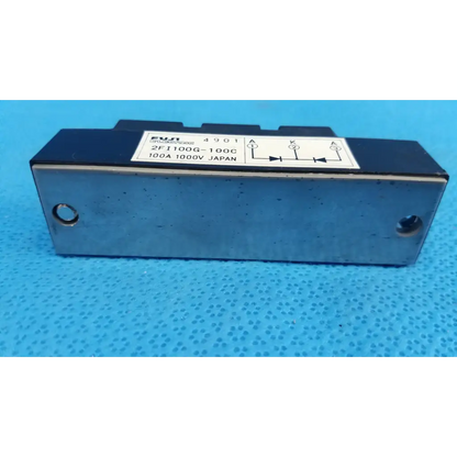 Black rectangular fuji electric power diode module with silver front panel and white label dual diode block design