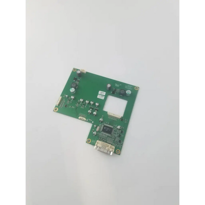 Green rectangular fw15lxg circuit board with electronic components and central square cutout for electronic devices