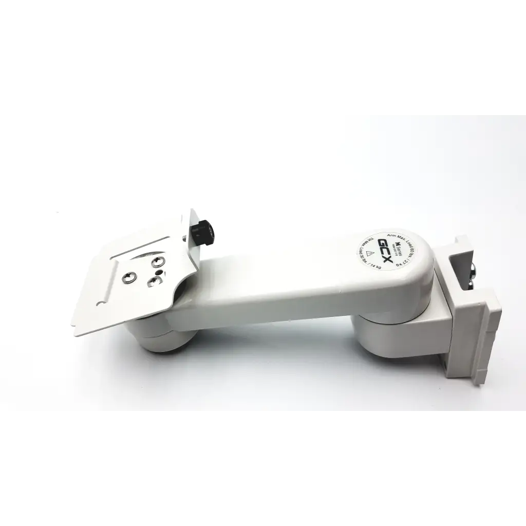 White plastic camera mount with adjustable arm and mounting plate for gcx wmm-0006-01 pivot arm use