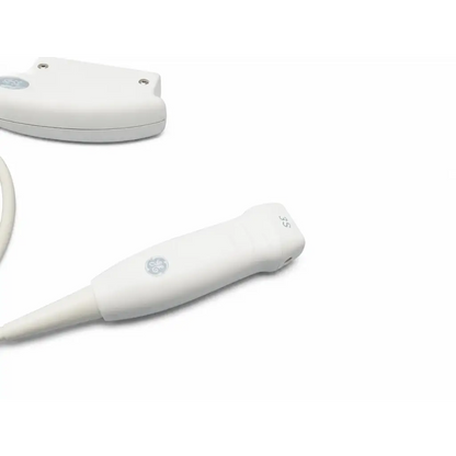 Ge 3s-rs ultrasound transducer probe with sleek white ergonomic design and smooth plastic finish biomed certified ultrasound transducer