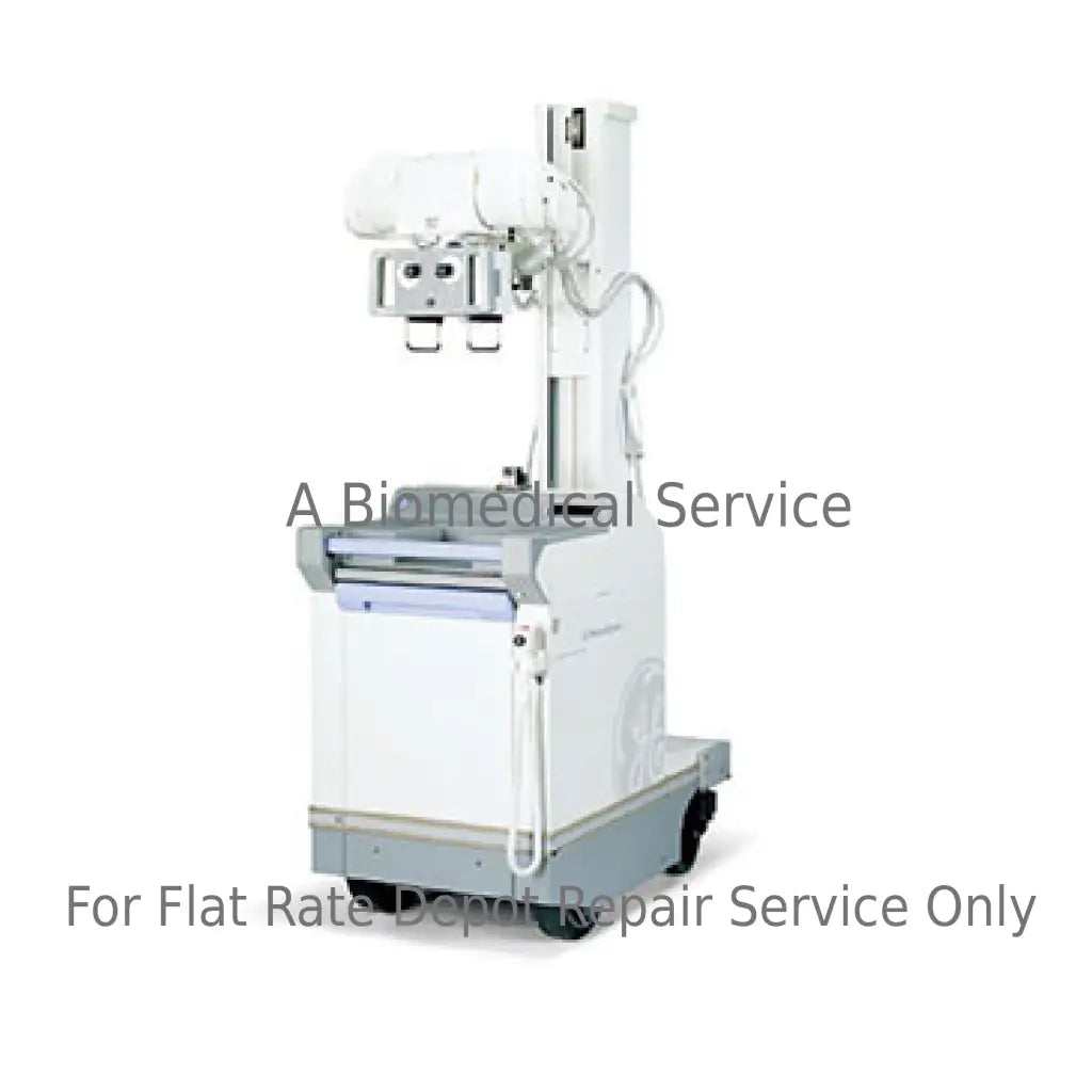 White and gray mobile x-ray machine with vertical arm on wheels for GE AMX 4 medical equipment flat-rate repair service