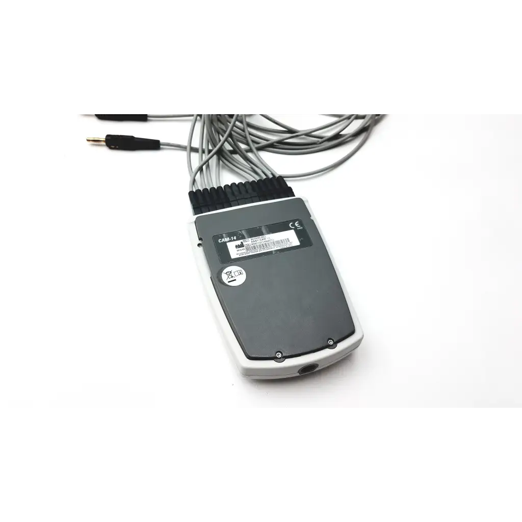 Gray and white ge cam 14 hd acquisition module cam hd g-bbhc2-4e with multiple gray cables extending from top