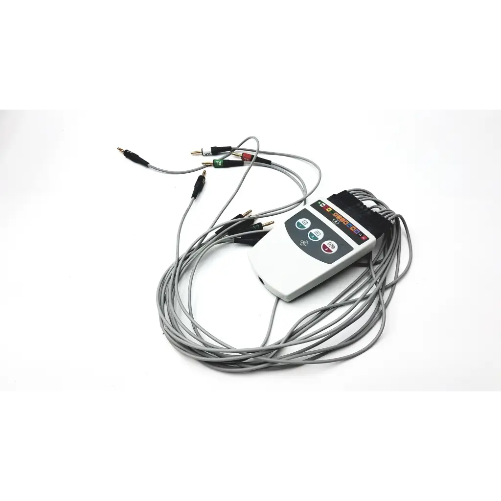White ge cam 14 hd acquisition module cam hd with gray cables and colored connectors for medical monitoring use