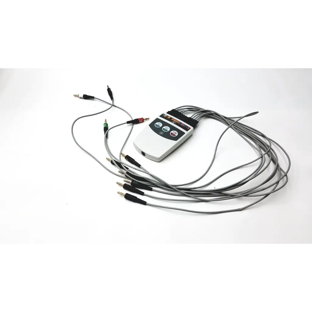 Gray medical-grade ecg lead unit with multiple cables and connectors for ge cam 14 hd acquisition module cam hd g-bbhc2-4e