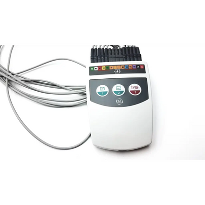 White ge cam 14 hd acquisition module cam hd portable ecg machine with gray cable and multicolor electrode connectors g-bbhc2-4e