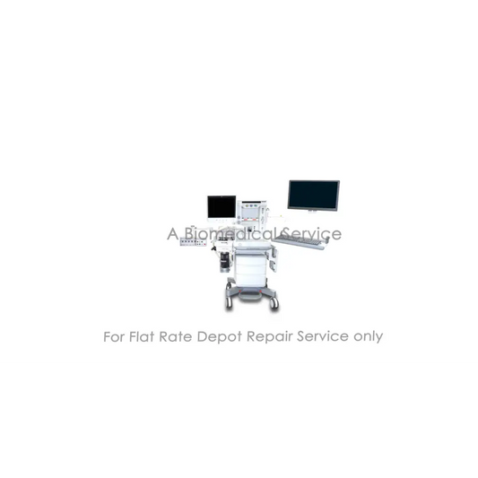 White ge care-station 650 medical equipment with two monitors on wheeled cart for flat-rate repair service