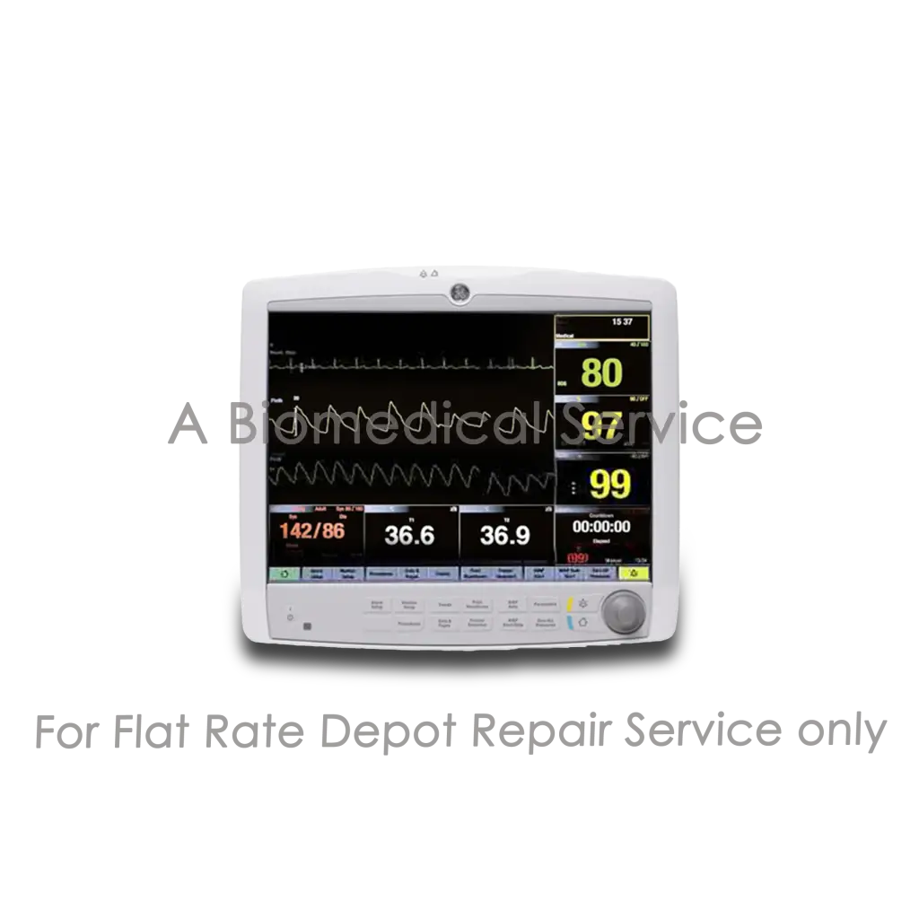 White ge carescape b850 patient monitor with touchscreen displaying vital signs for medical equipment repair service