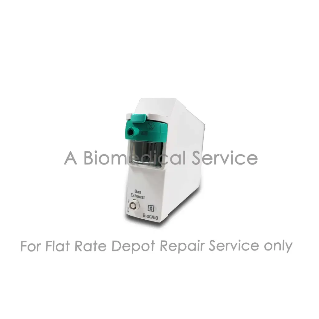 White ge carescape respiratory e-caio medical equipment with teal gas exhaust port for flat-rate repair service