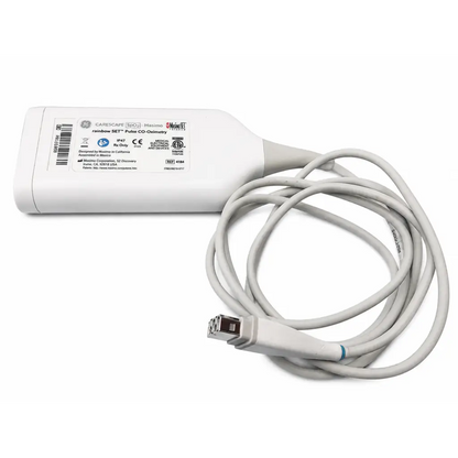 White plastic carescape spo2 pulse co-oximetry cable with gray coiled masimo rainbow set connector by 3m