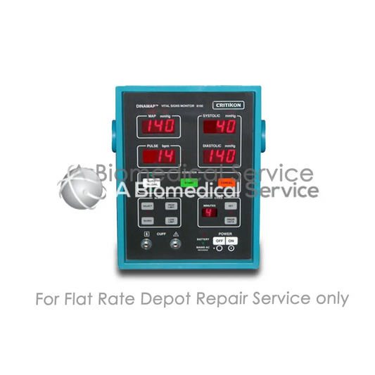 Teal critikon dinamap 105 nibp vital signs monitor with red digital blood pressure and pulse displays for repair service medical equipment