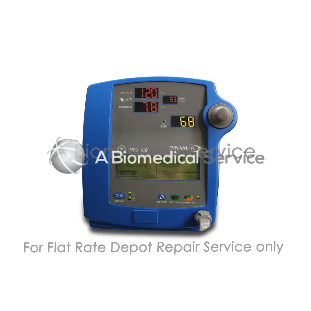 Blue critikon dinamap pro 100 vital signs monitor with digital display and buttons for medical equipment repair service
