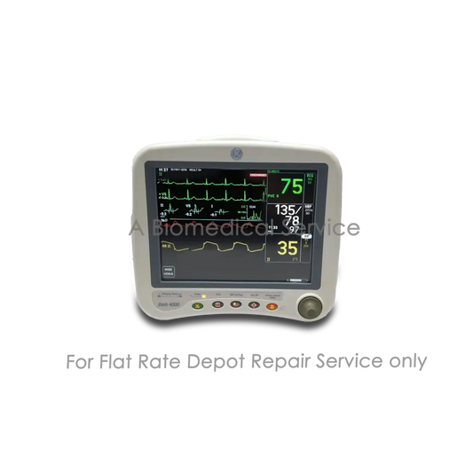 White ge healthcare dash 4000 patient monitor with green screen and vital signs display for medical equipment repair service