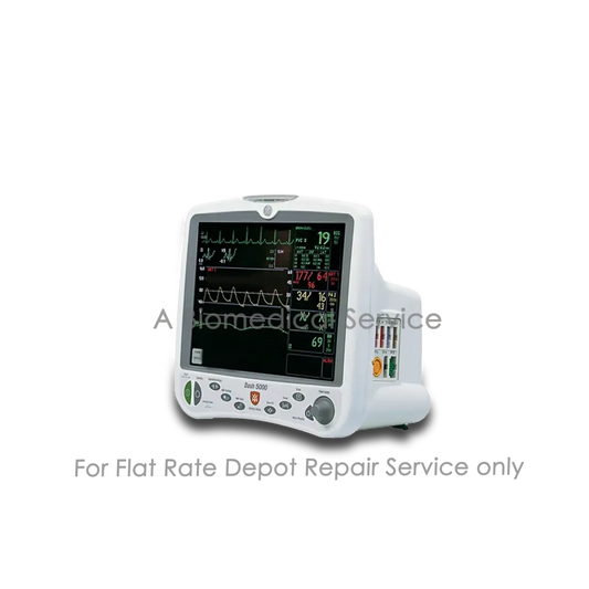 White GE Dash 5000 patient monitor with touchscreen and buttons for vital signs used in medical equipment repair service