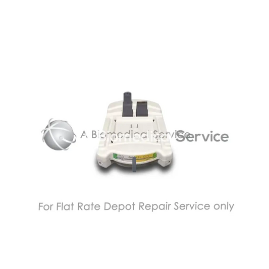 White plastic GE Dash Port 2 monitor docking station with black and yellow accents for medical equipment repair service