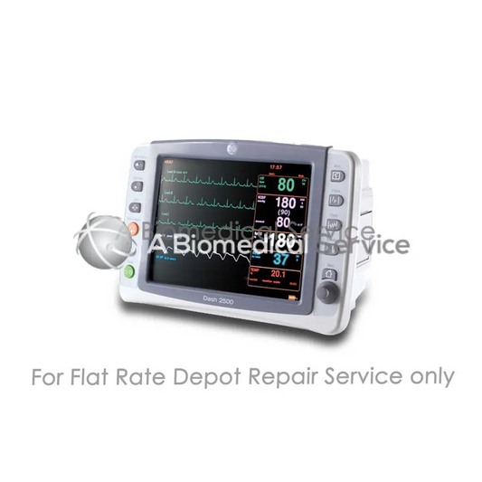 White and gray GE Dash Series medical equipment monitor displaying vital signs for repair service use