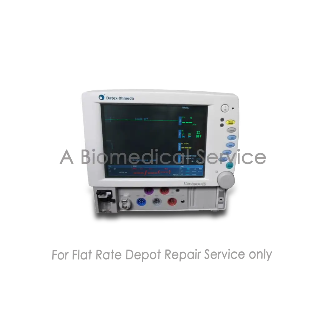 White datex-ohmeda carestation 3 anesthesia monitor patient with vital signs display and colored input ports for repair service
