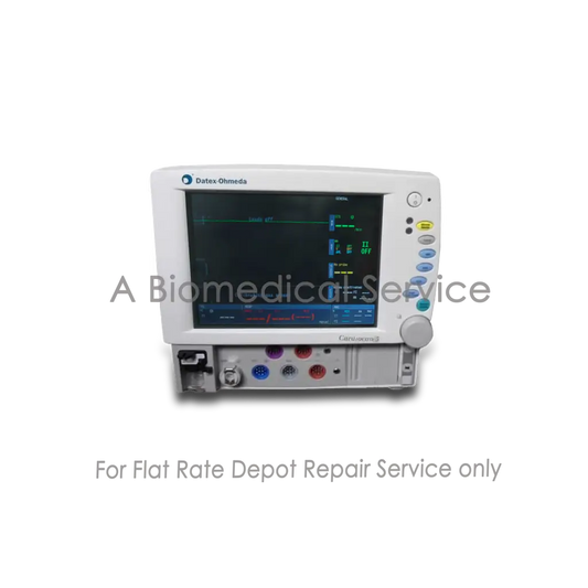 White datex-ohmeda carestation 3 anesthesia monitor patient with vital signs display and colored input ports for repair service