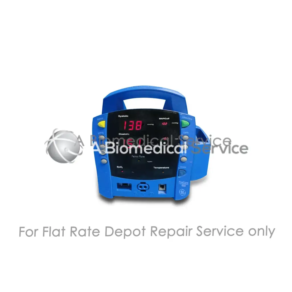 Blue ge cardiac monitor with digital display showing vital signs for dinamap procare 400 repair service medical equipment
