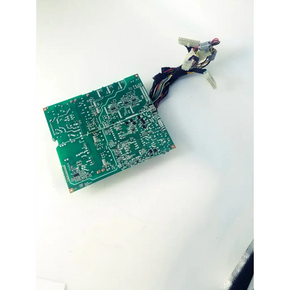 Green rectangular circuit board with silver traces and multicolored wires for healthcare aps400w ultrasound board use