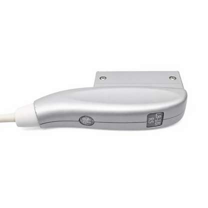 Ge healthcare l8-18i-rs ultrasound transducer probe with sleek ergonomic silver design and white cable biomed certified