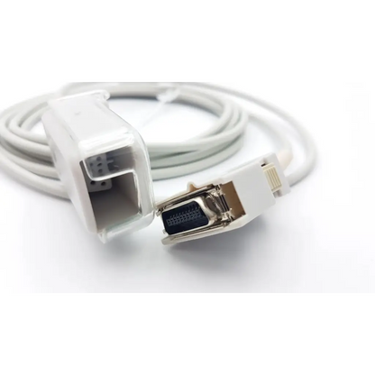White medical-grade masimo compatibility interface cable with d-sub connector and integrated plastic housing by ge healthcare