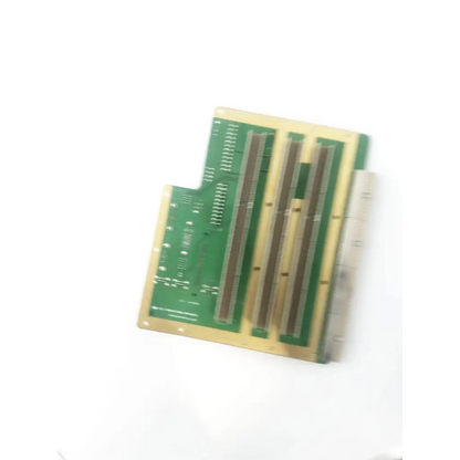 Green and gold logiq p5 ultrasound backplane assy board with three parallel metallic connectors for ultrasound use