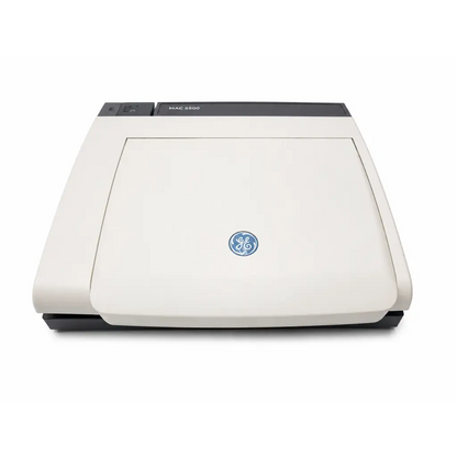 Cream-colored biomed certified ge mac 5500 ecg analysis system flatbed scanner with sleek design and fold-up display