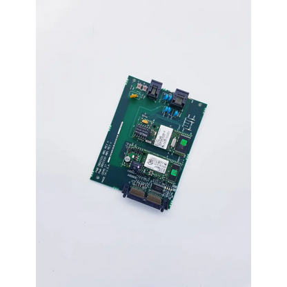 Green printed circuit board with black connectors and spacelabs mpc860 cpu for ge mac 5500 internal modem comm board