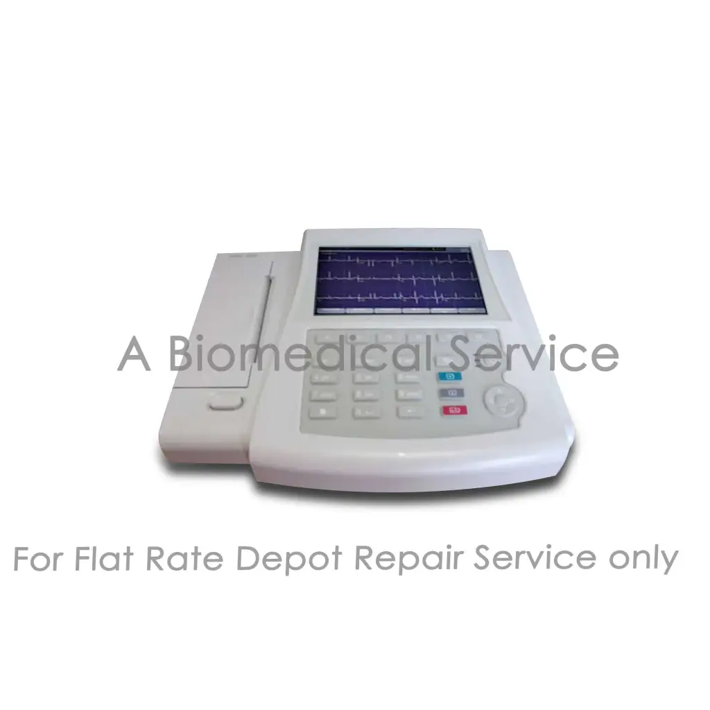 White ge mac 800 resting ecg system with digital screen and keypad for medical equipment repair service use