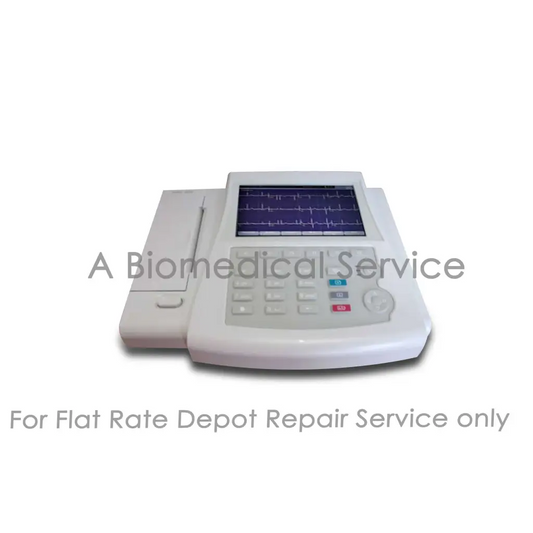 White ge mac 800 resting ecg system with digital screen and keypad for medical equipment repair service use