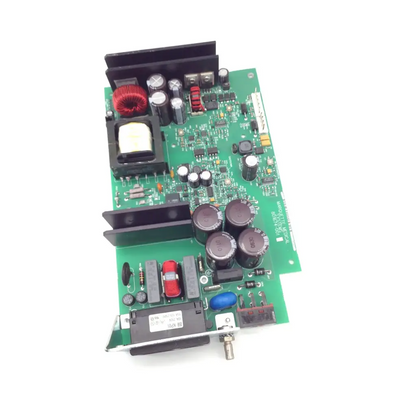 Green printed circuit power supply board with black red and silver components for GE Marquette 801674-001 supply board