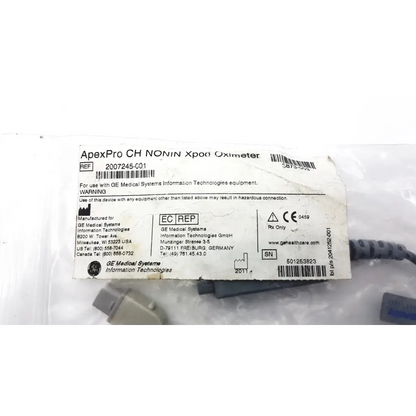Ge medical 2007245-001 apexpro ch nonin xpod oximeter with gray plastic housing and black cable for medical use