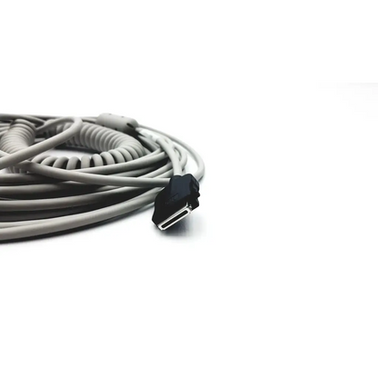 Gray coiled patient cable with black connector and silver metallic plug for ge medical 2016560-002 cam 14 patient cable