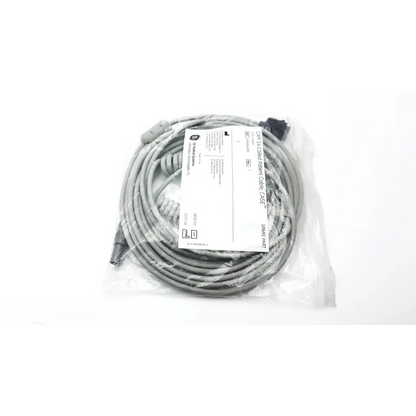 Gray coiled patient cable with two connectors packaged in clear plastic for medical use by ge medical