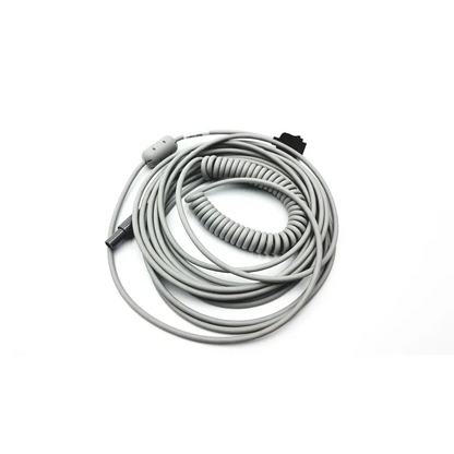 Gray coiled patient cable with spiral section and gray and black connectors for medical use GE Medical 2016560-002