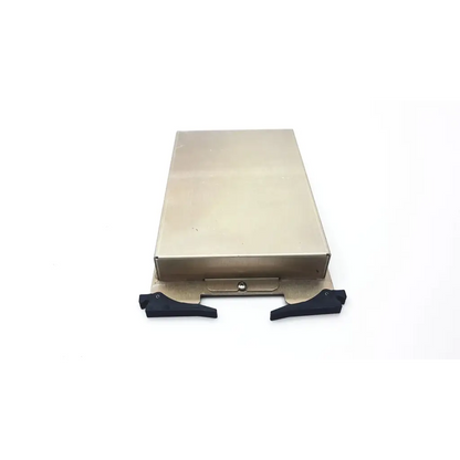 Rectangular metallic cash drawer with black handles and latch for medical f41v5782g apexpro quad model 560614 mhz