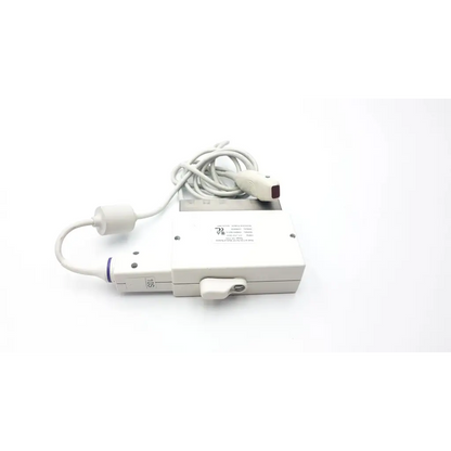 White ge medical system 2298593 rev 0 ultrasound transducer with coiled cable and small side switch for medical imaging