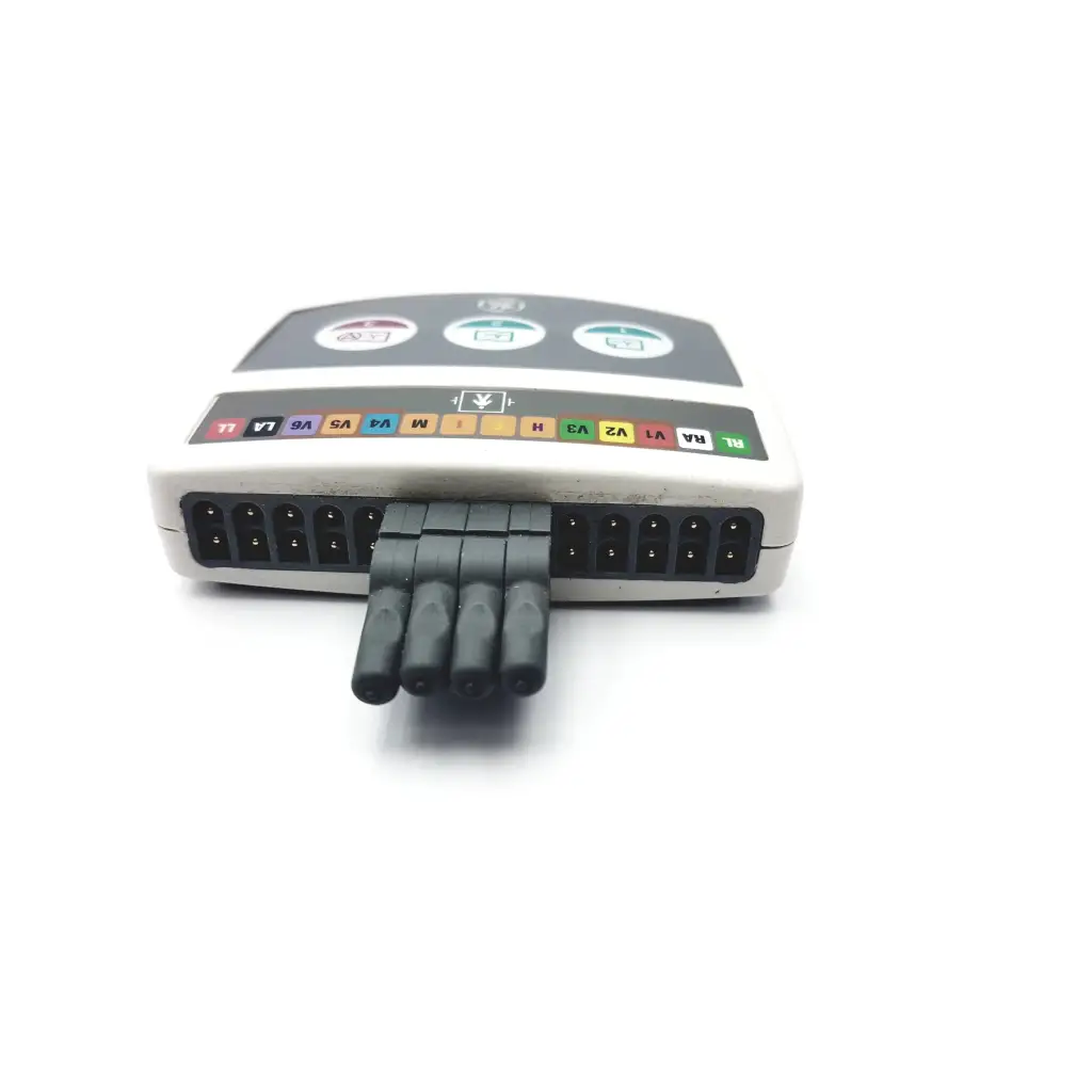 Gray ge medical system cam-14 900995-001 ecg acquisition module with color-coded electrode connectors and black cable front