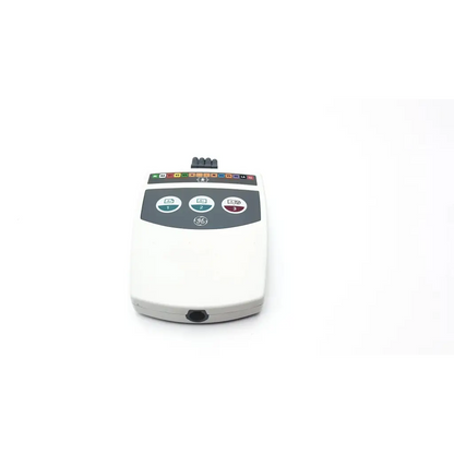 White ge medical system cam-14 900995-001 ecg acquisition module with three buttons and colored indicator lights