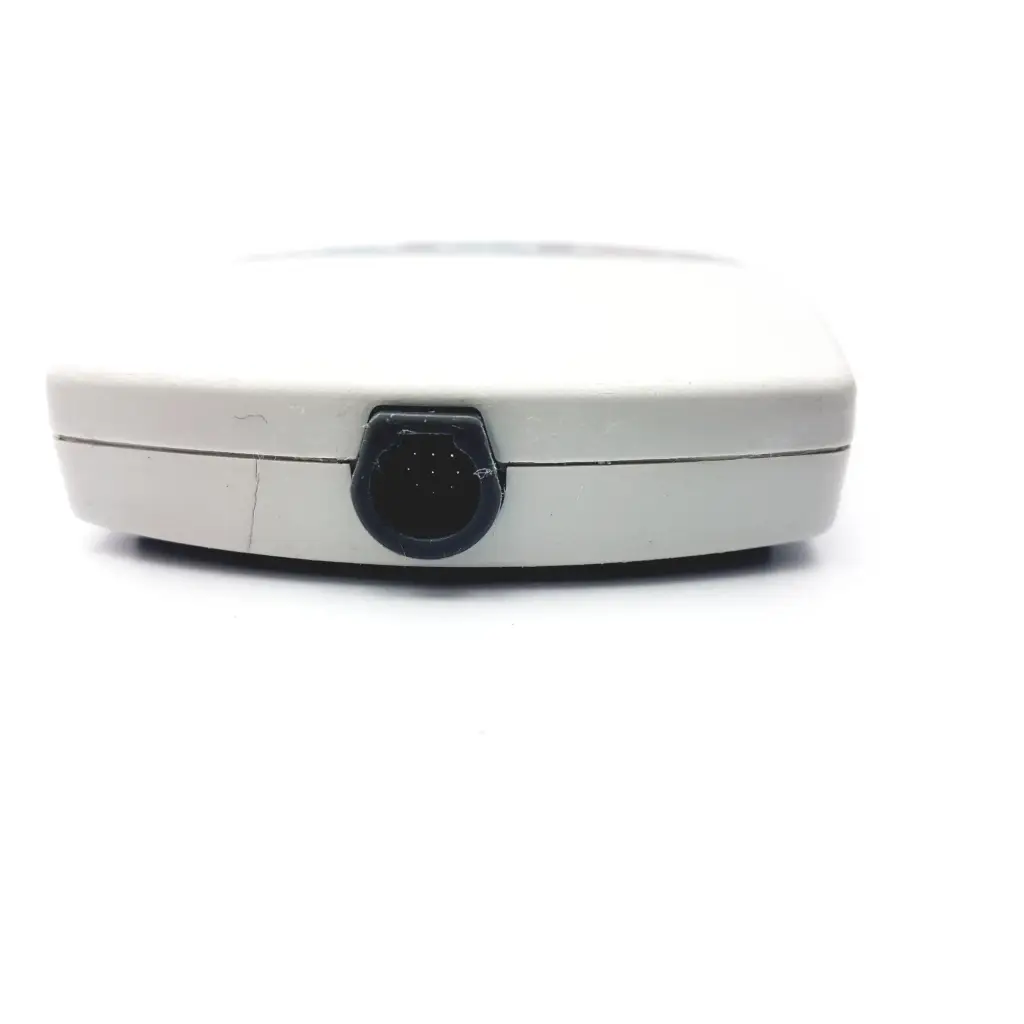 White plastic nintendo game boy advance sp with black circular port used as ecg acquisition module by ge medical system