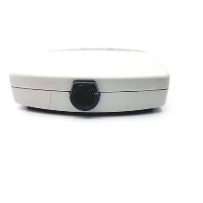 White plastic nintendo game boy advance sp with black circular port used as ecg acquisition module by ge medical system