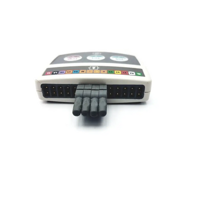 Beige GE medical system CAM-14 900995-002 ecg acquisition module with black electrode leads and color-coded input ports